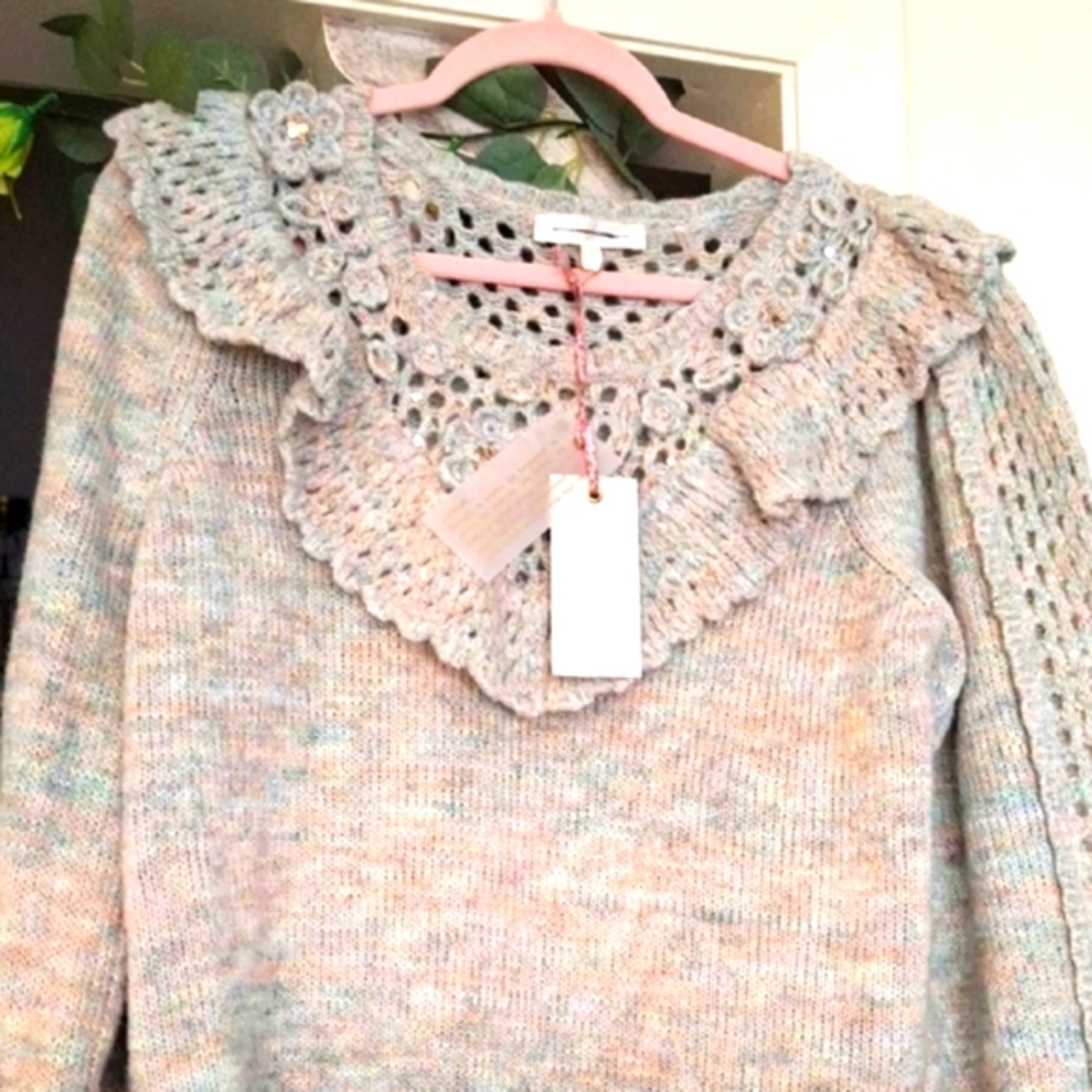LoveShackFancy Luellen Pullover In Summer Sage Melangie